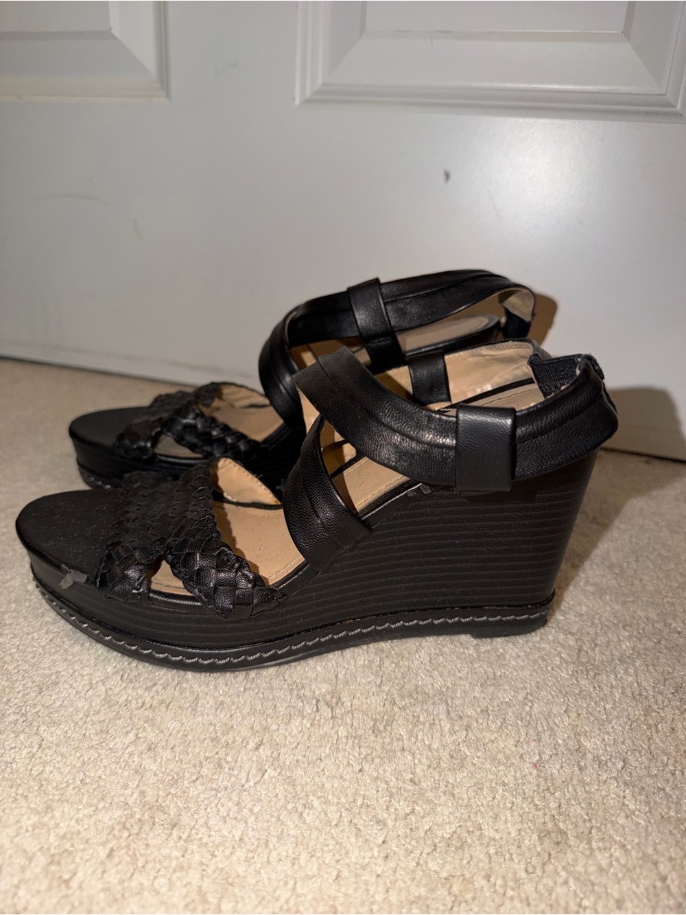 New York & Company Black Braided-Strap Wedge Sandals